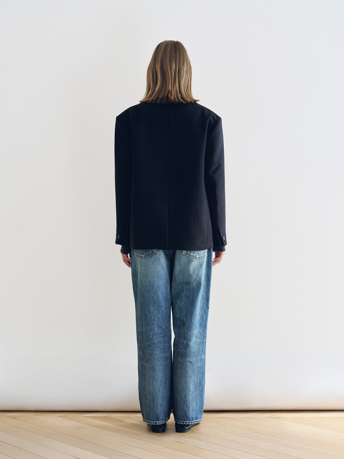 Nothing Written Pries Wool Tailored Jacket (Navy Stripe)