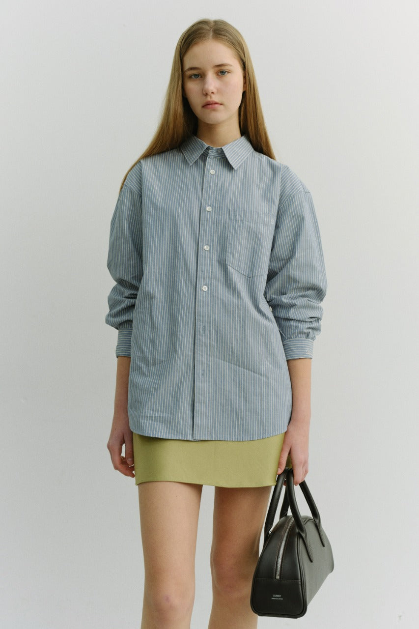 Dunst Unisex 2-Way Oversized Striped Shirt Blue Stripe