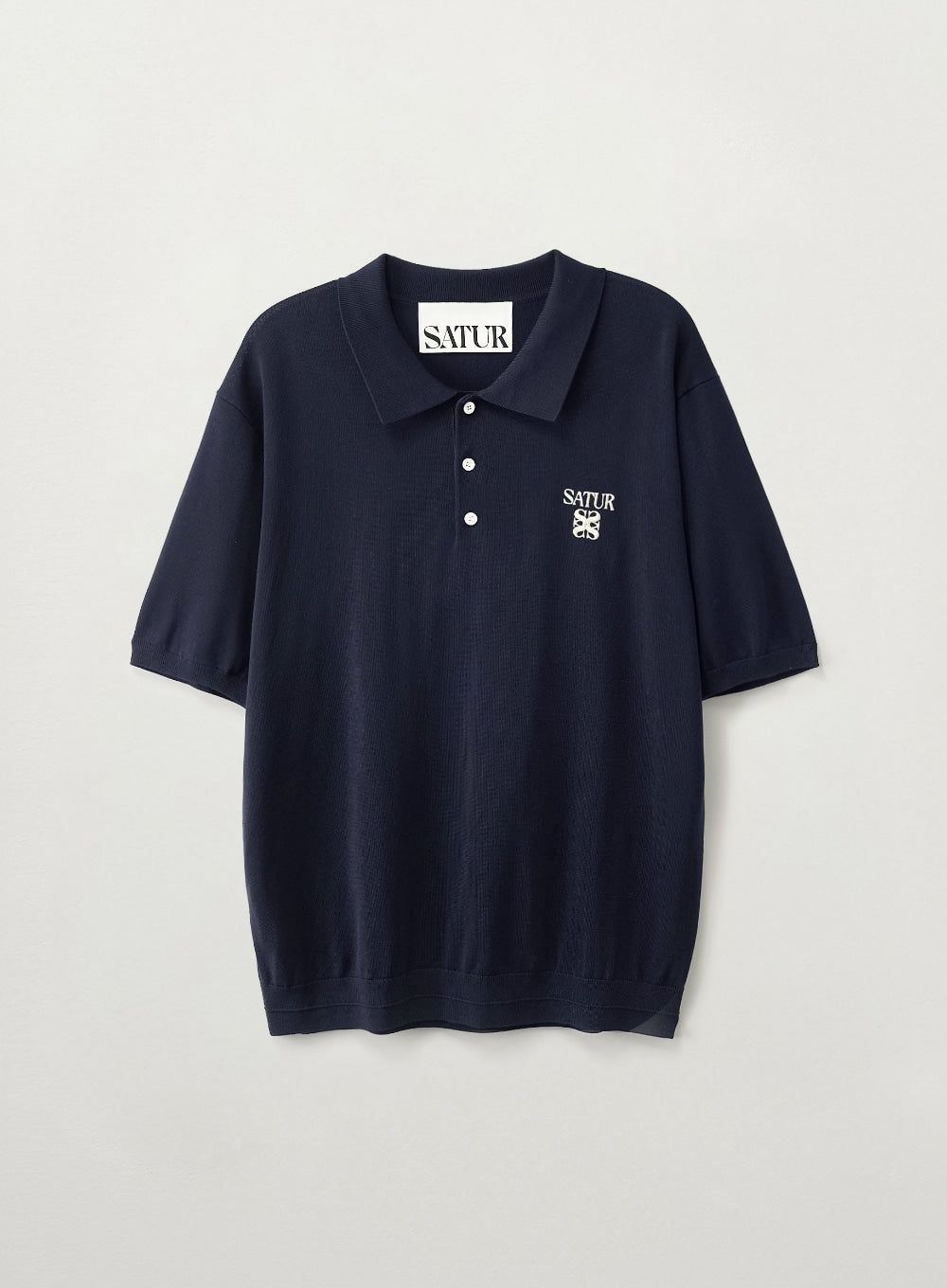 Satur Classic Collar Half Knit - Navy