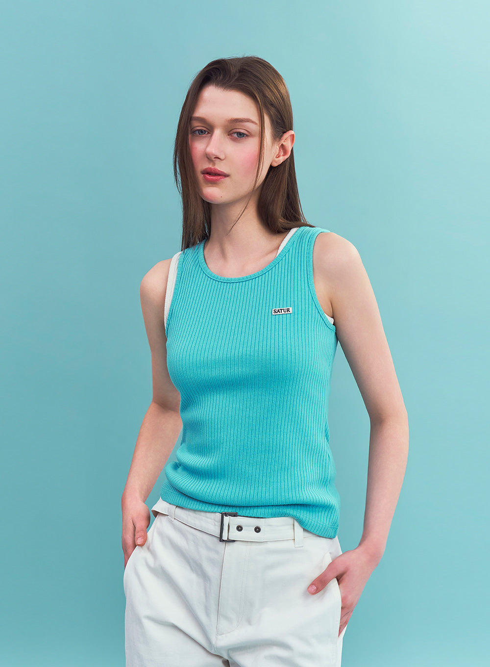 Satur Logo Ribbed Sleeveless - Blue
