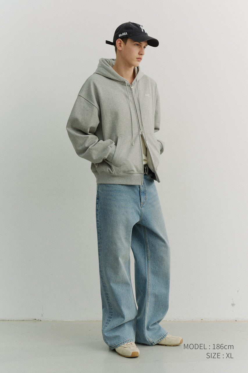 Dunst Unisex Cropped Zip-Up Hoodie Melange Grey