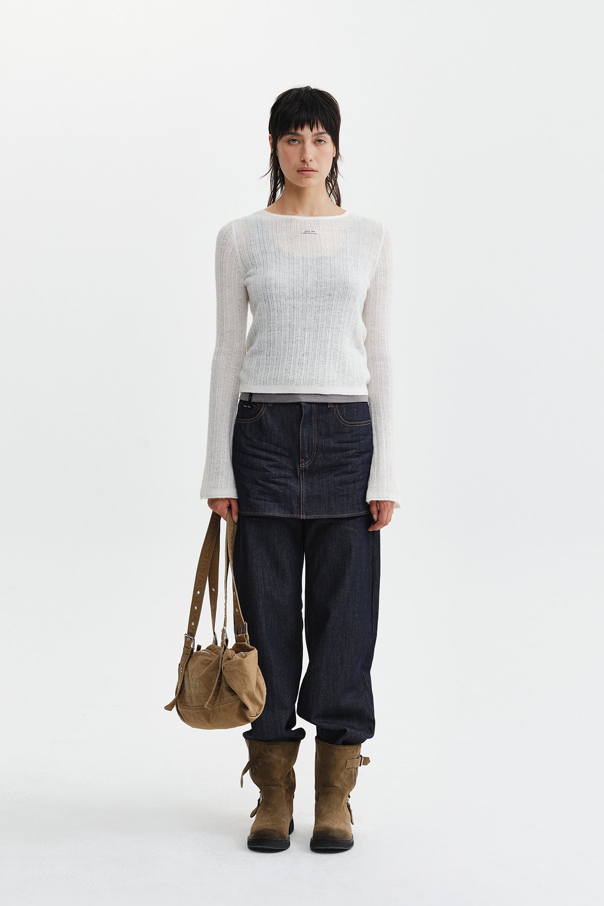 Matinkim Skirt Overlay Denim Pants IN Dark Navy