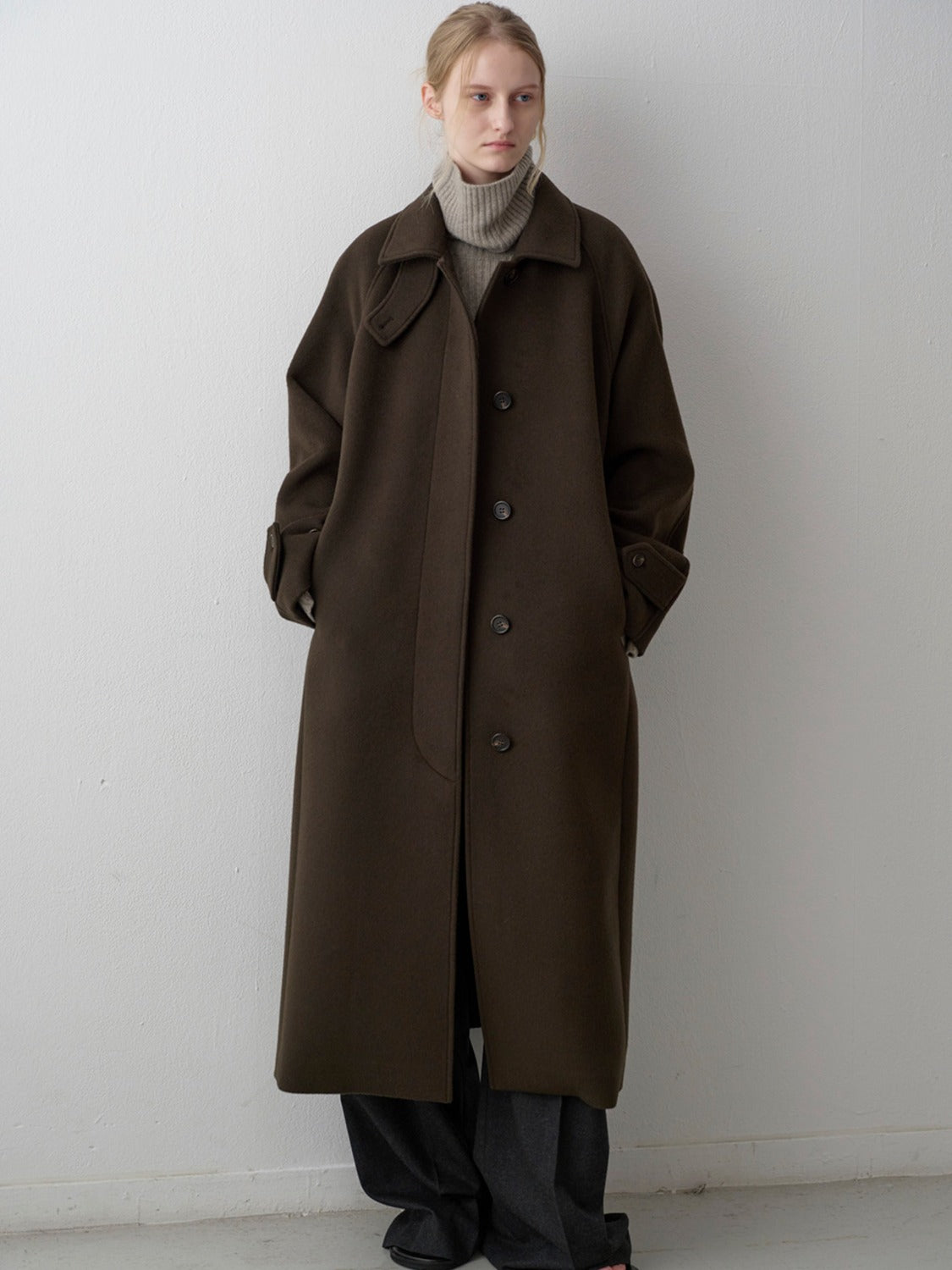 Facade Pattern Cashmere Balmacaan Coat dark brown