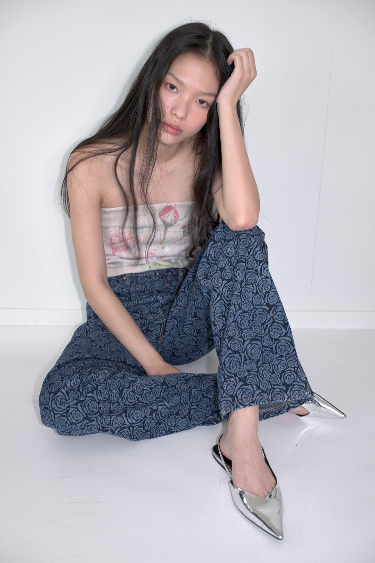 Overdueflair Rose Denim Pants Blue Rose