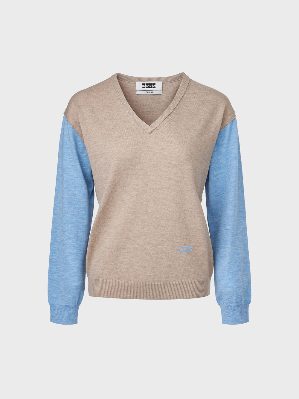 EENK V-Neck Contrast Knitwear Top - Light Beige