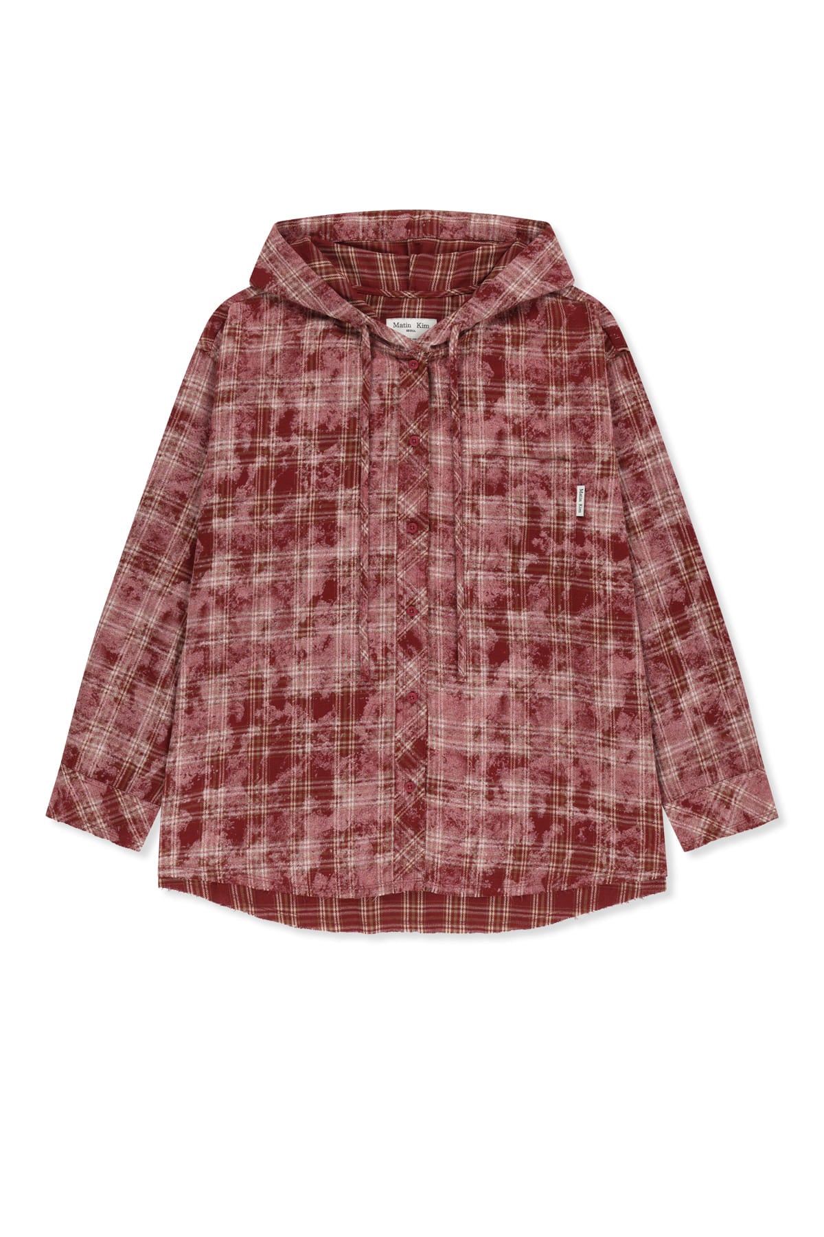 Matinkim Raw Cut Check Hooded Shirt IN Red