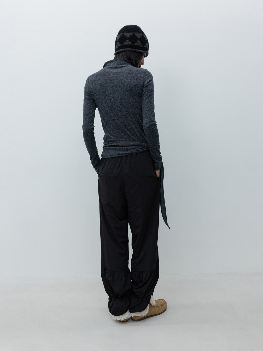 Low Classic Fleece-Lined Volume-Leg Pants Black