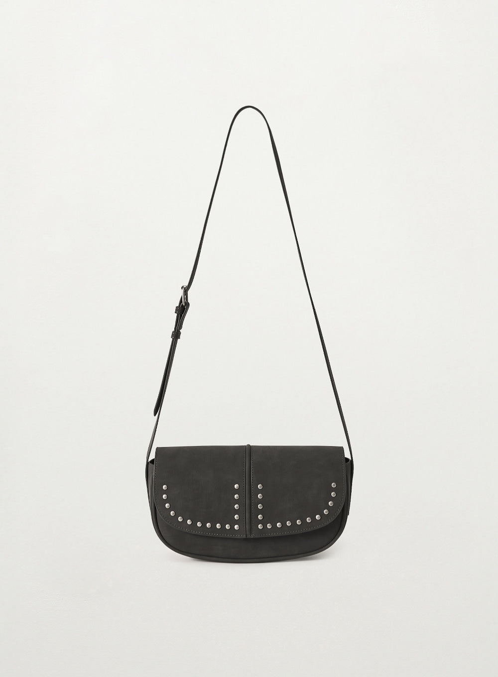 Satur Halfmoon Studded Mini Shoulder Bag - Charcoal
