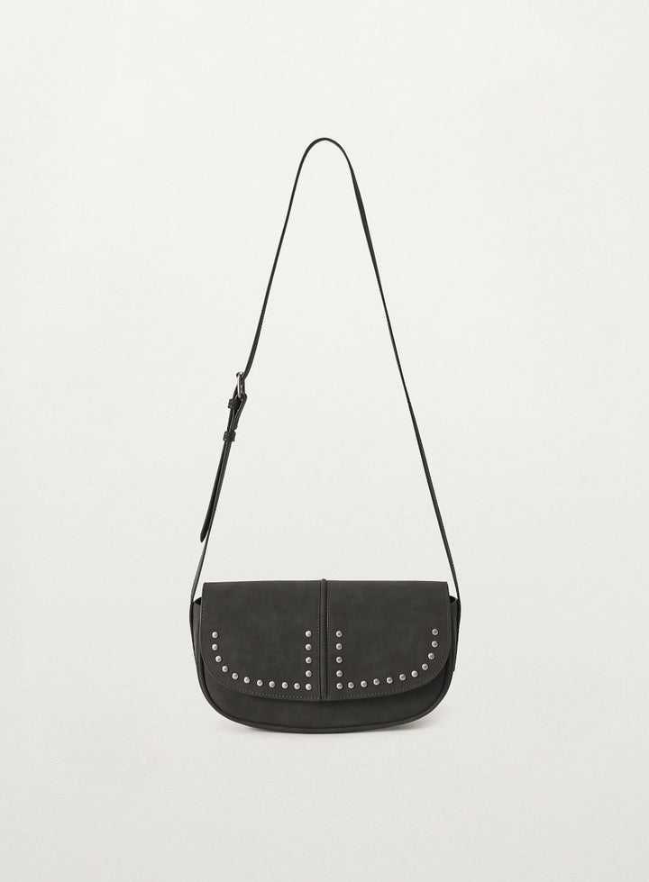 Satur Halfmoon Studded Mini Shoulder Bag - Charcoal