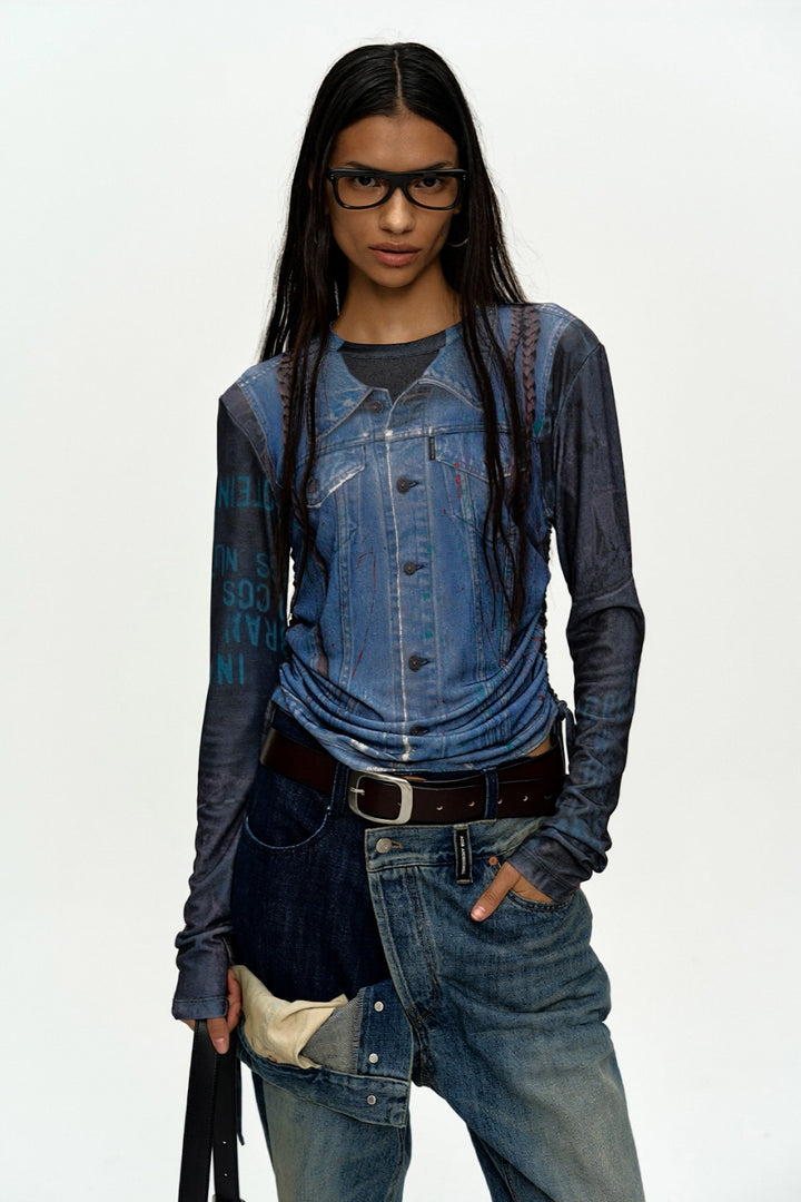 Andersson Bell Denim Collage Printed Top Navy)