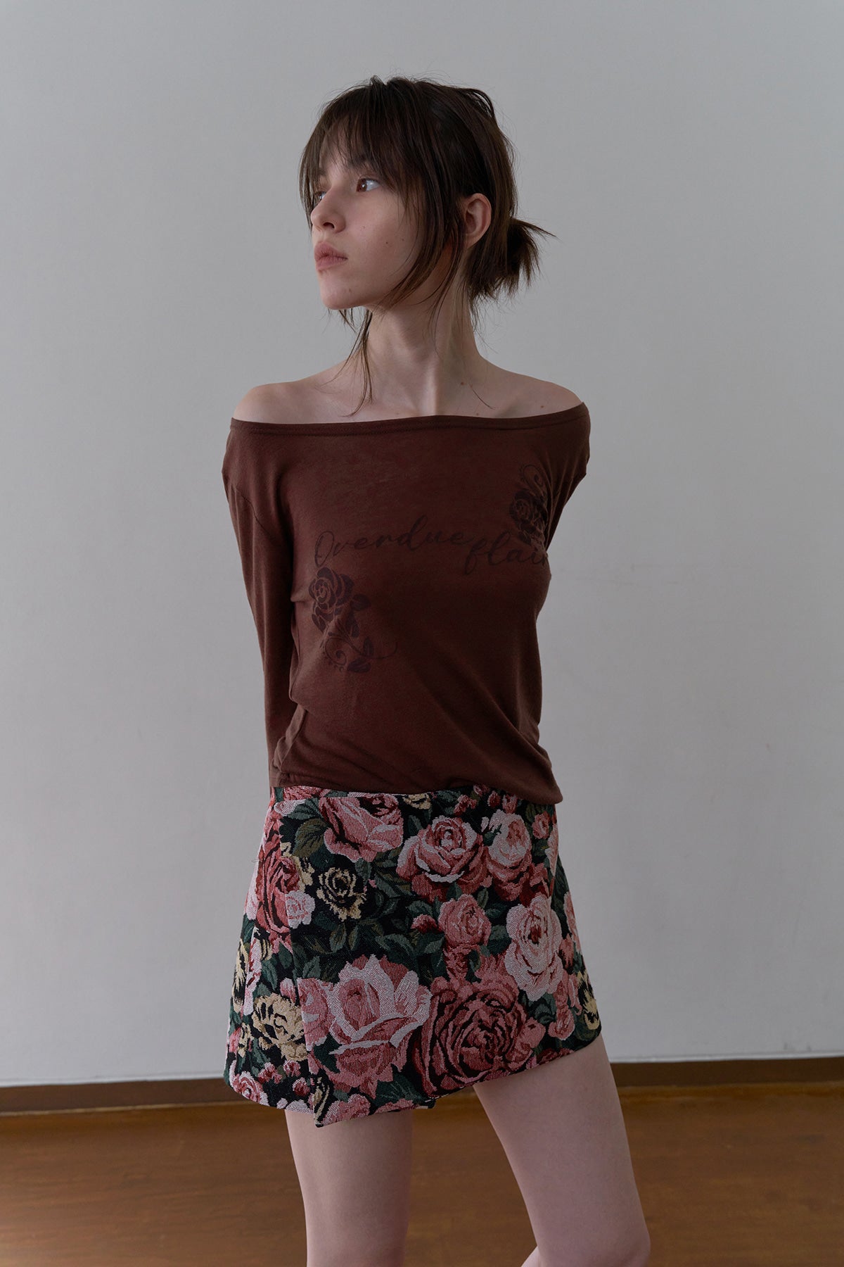 Overdueflair Boat-Neck Slim Fit T-Shirt Red Brown