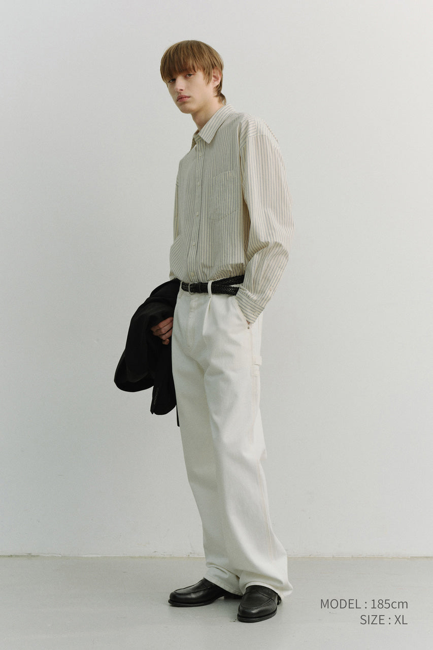Dunst Unisex 2-Way Oversized Striped Shirt Ivory Stripe