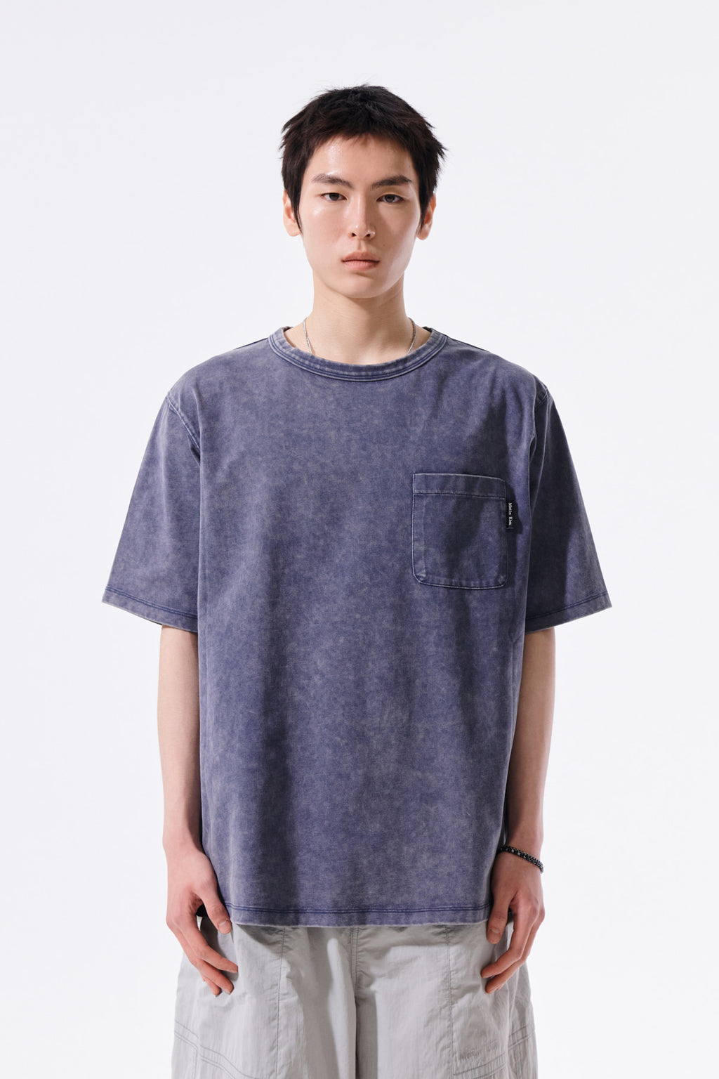 [matinkim] Vintage Washed Pocket Top For Men IN Smoke Blue