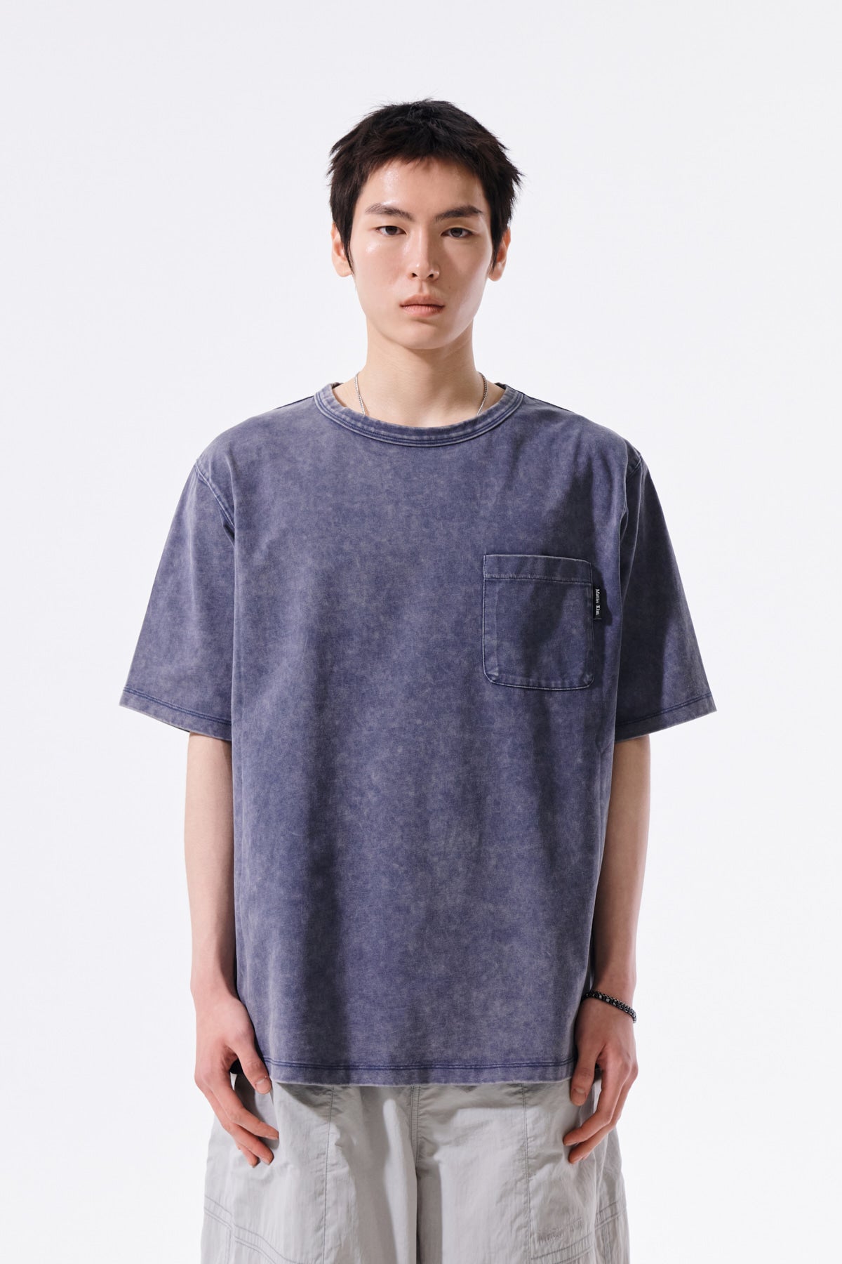 [matinkim] Vintage Washed Pocket Top For Men IN Smoke Blue