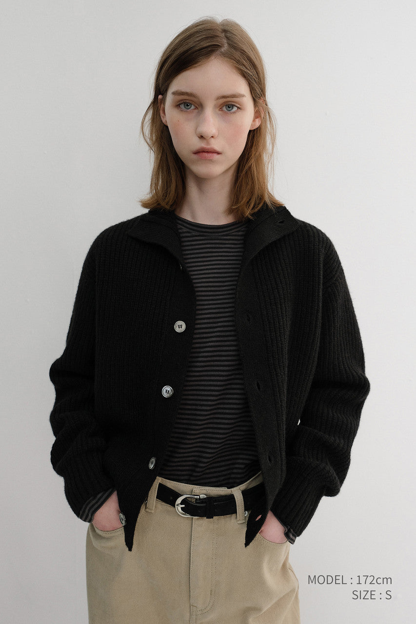 Dunst Unisex High Neck Button Cardigan Black