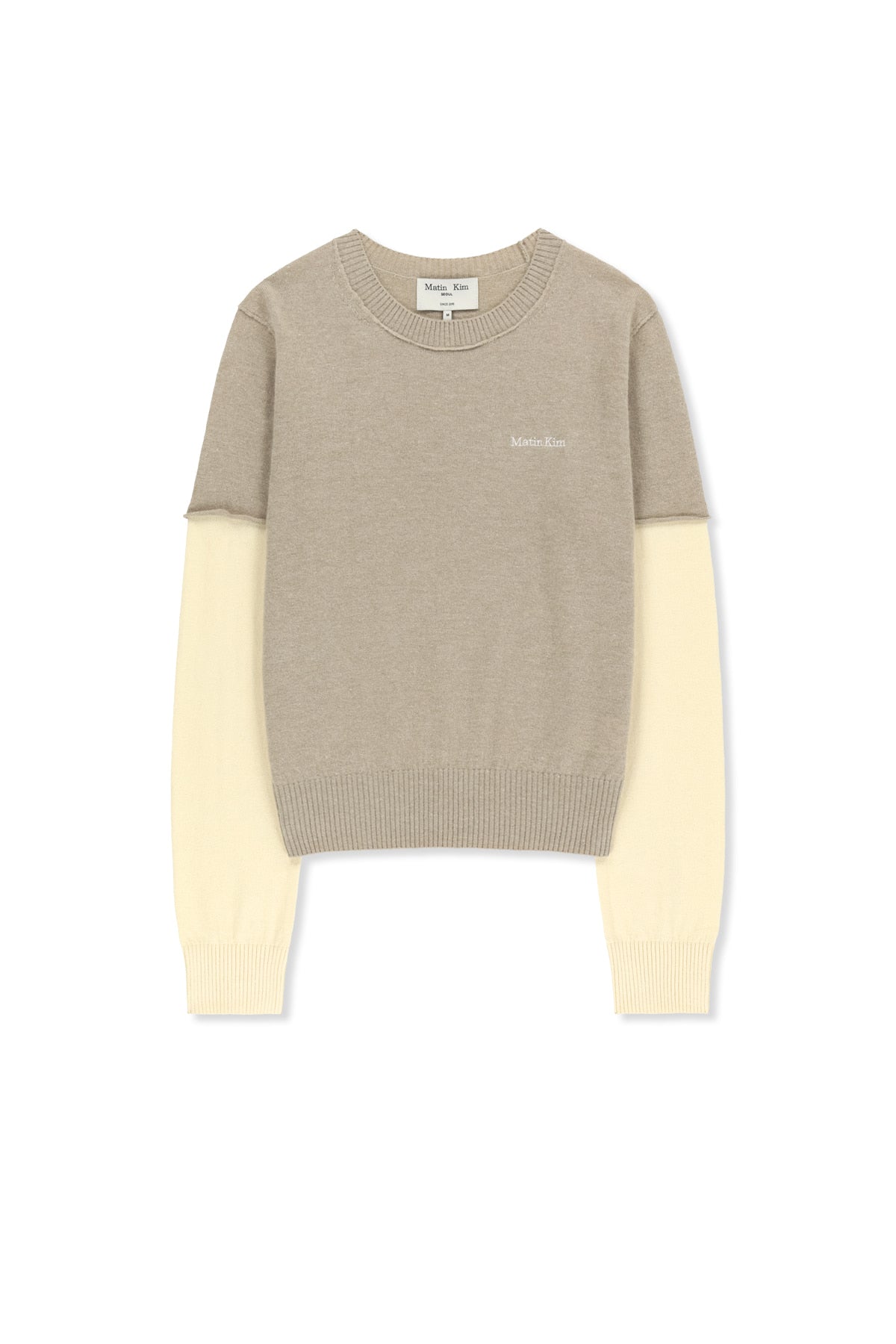 Matinkim Cashmere Blended Two Tone Knit Pullover IN Beige