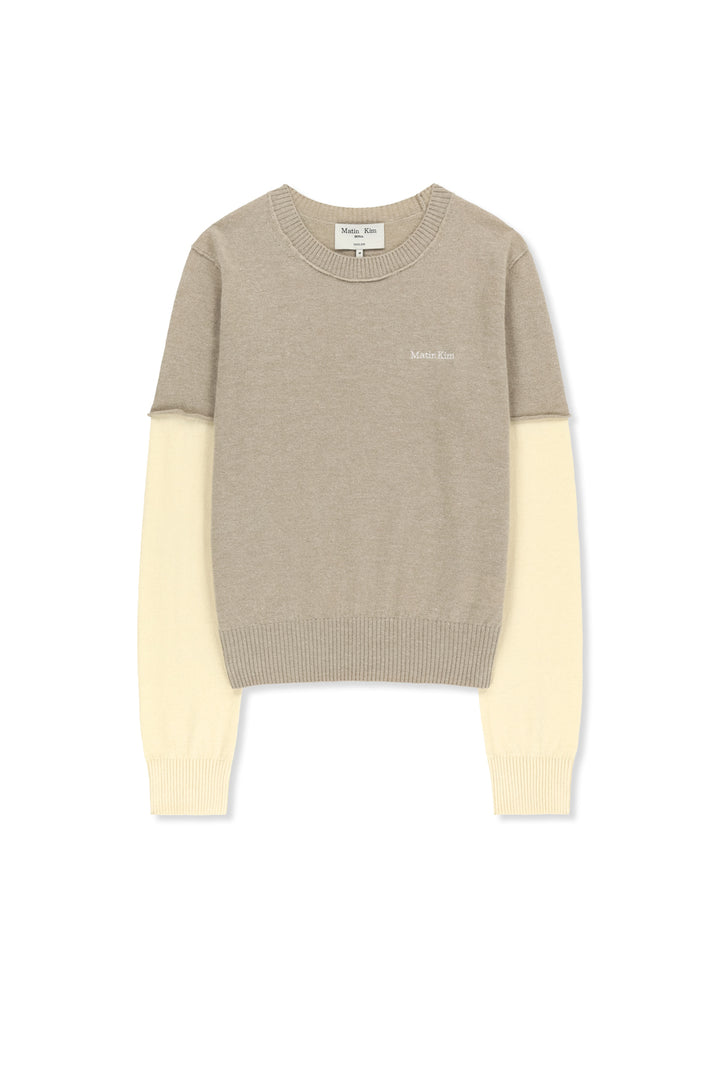 Matinkim Cashmere Blended Two Tone Knit Pullover IN Beige
