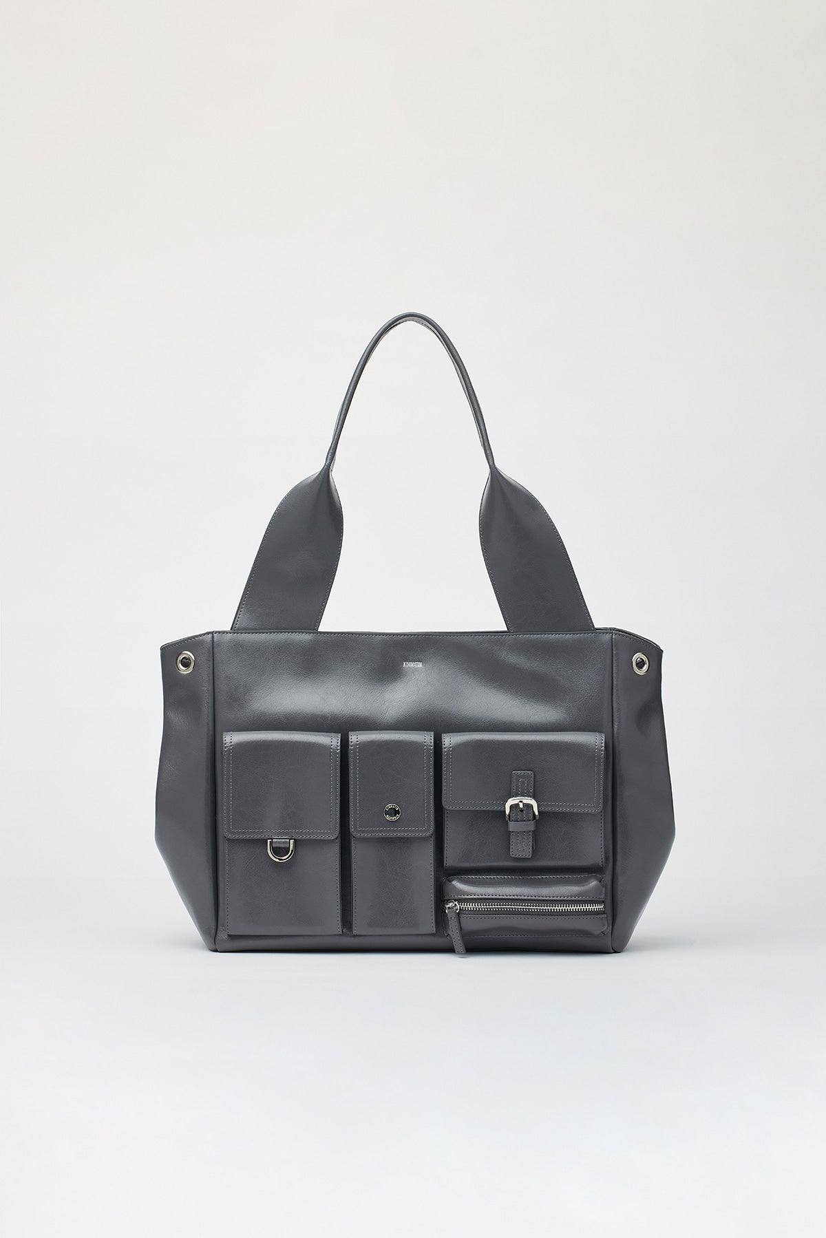 Matinkim Multi Pocket Leather Shopper Bag IN Grey