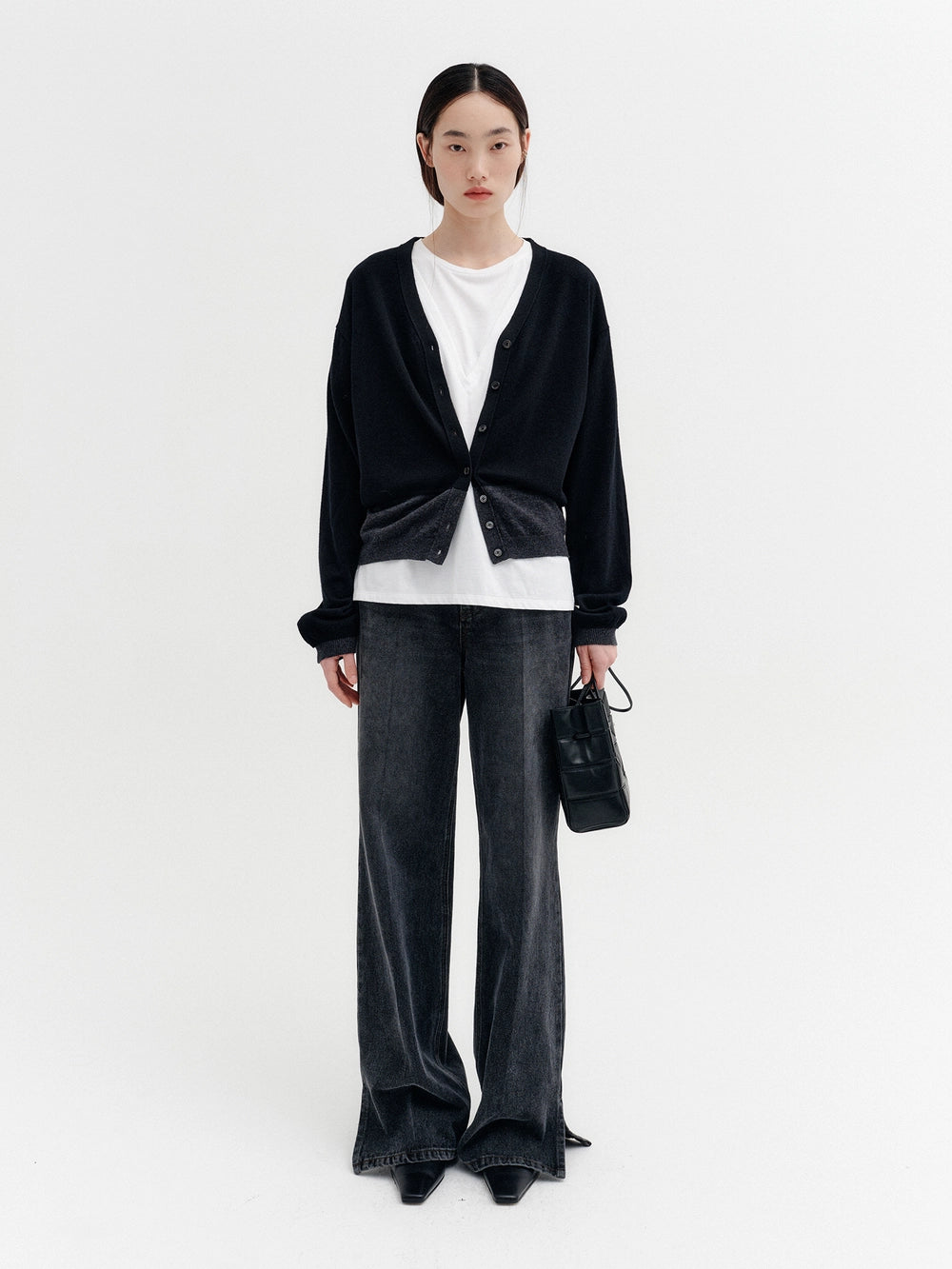 EENK Contrast V-Neck Cardigan - Black