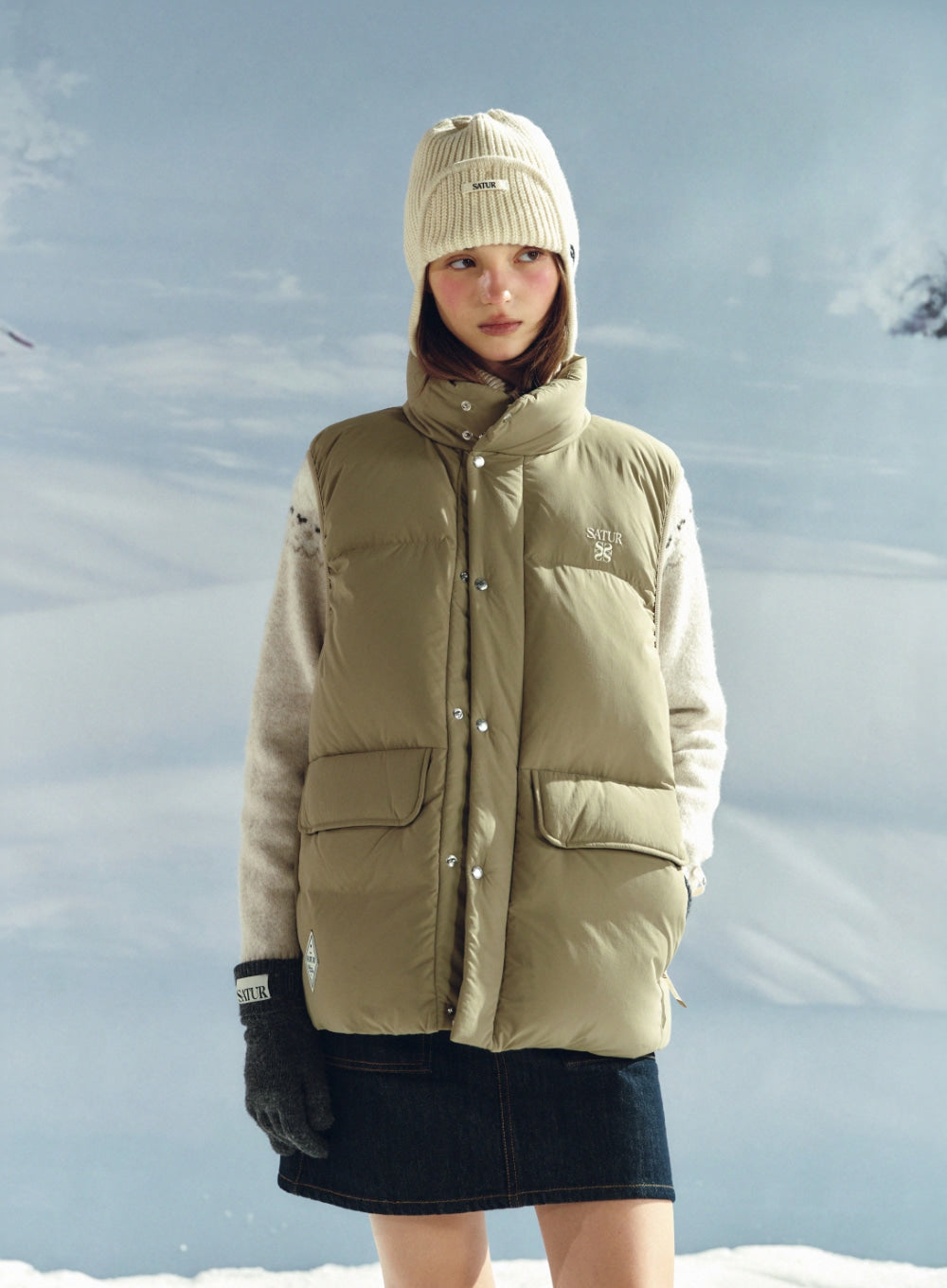 [satur] Apero Pocket Duck Down Padding Vest - Beige