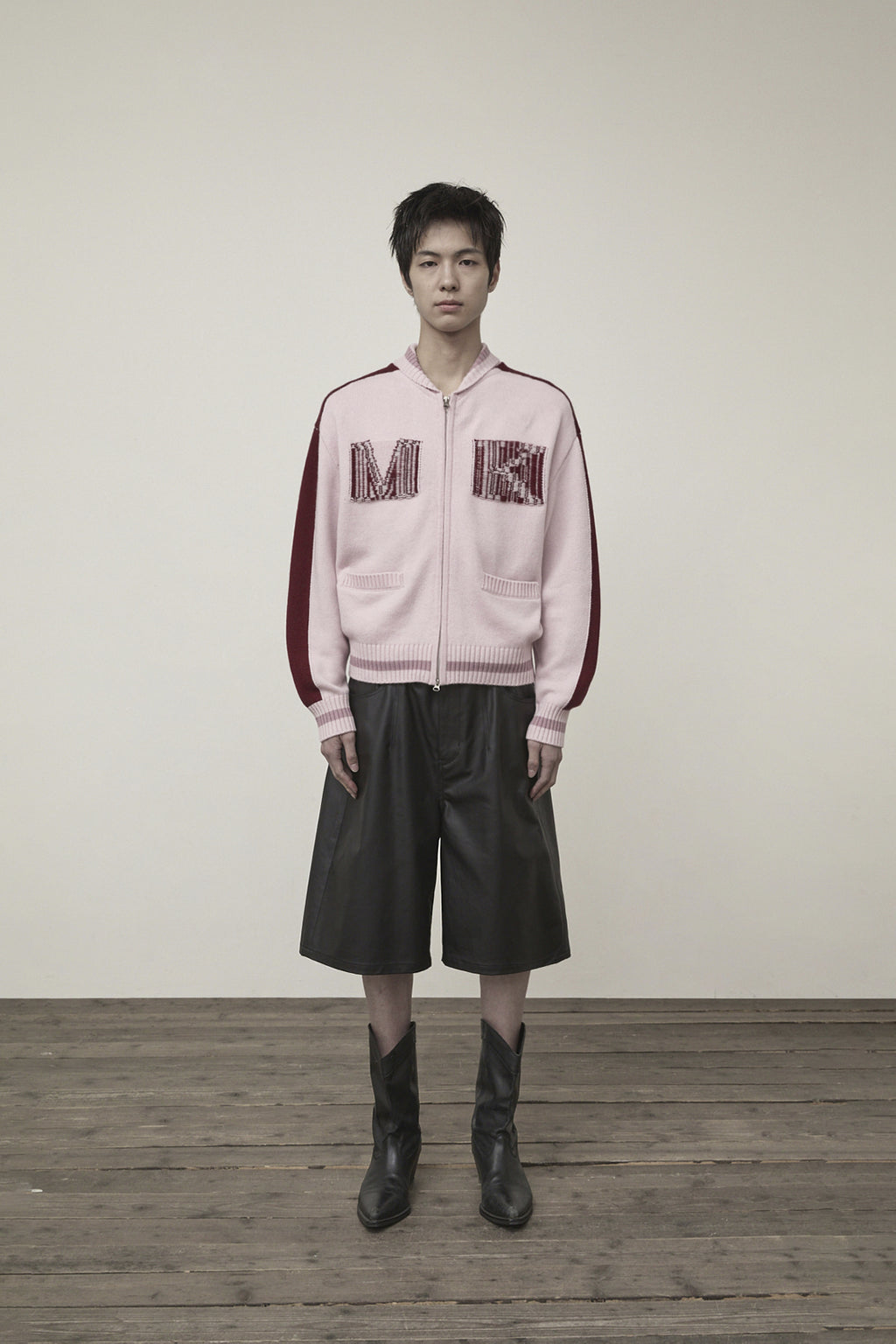 [matinkim] MATIN KIM INITIAL KNIT ZIP UP FOR MEN IN PINK