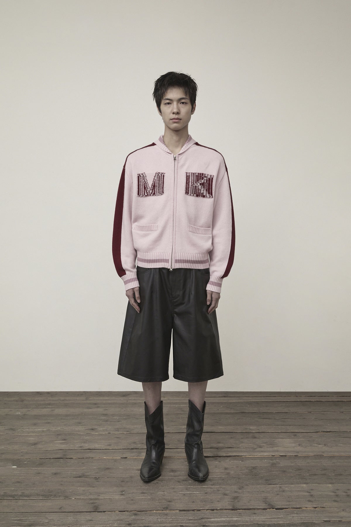 [matinkim] MATIN KIM INITIAL KNIT ZIP UP FOR MEN IN PINK