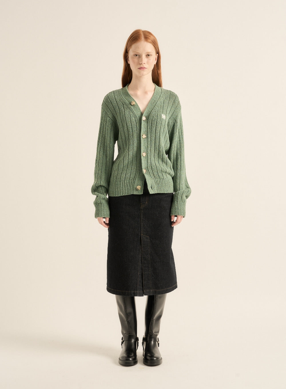 [satur] (W) Faro Over Size Boucle Cardigan - Sage Green
