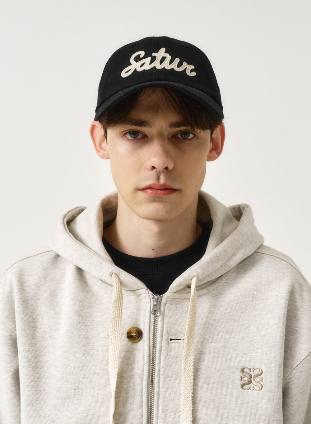 [satur] Vintage Casual Applique Ball Cap - Black