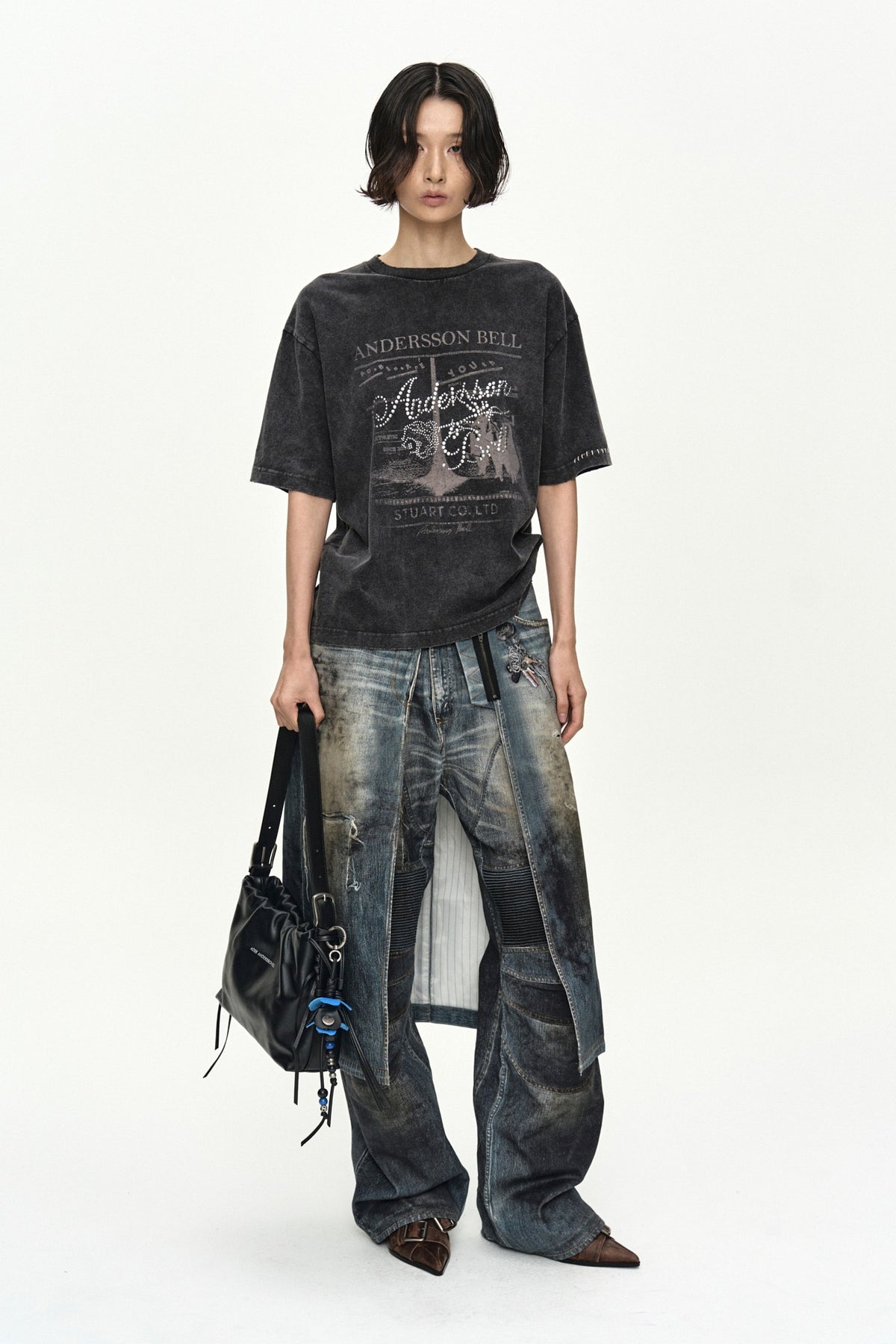 Andersson Bell Denim Trompe-L'Oeil Graphic Wrap Skirt Blue)
