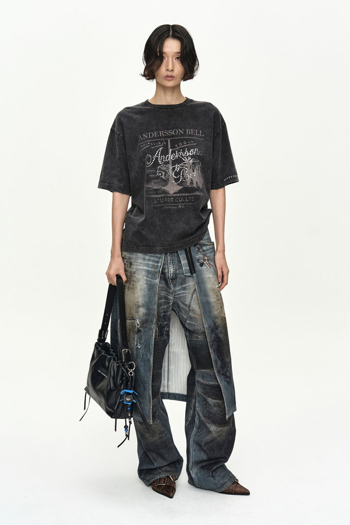 Andersson Bell Denim Trompe-L'Oeil Graphic Wrap Skirt Blue)