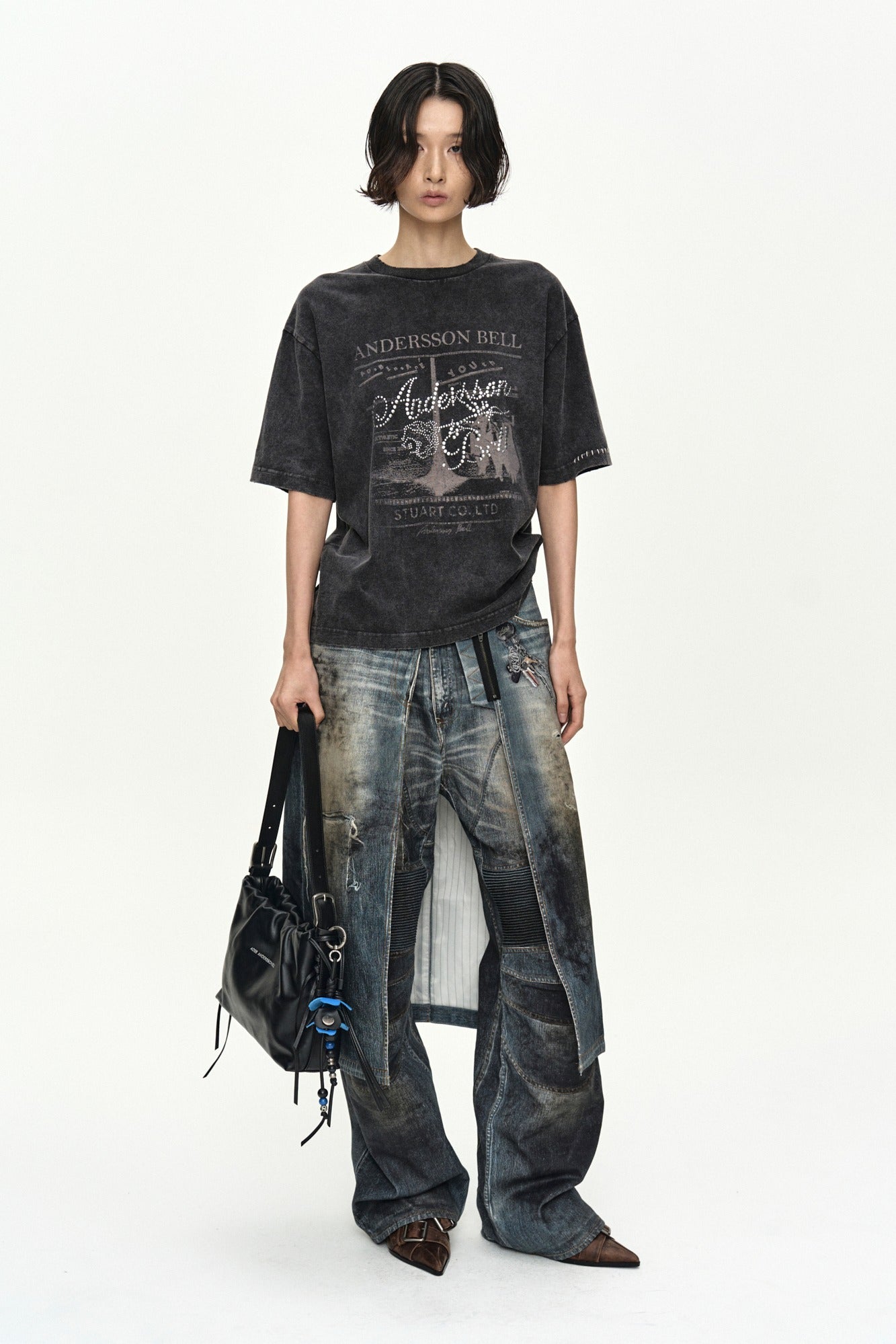 Andersson Bell Denim Trompe-L'Oeil Graphic Wrap Skirt Blue)