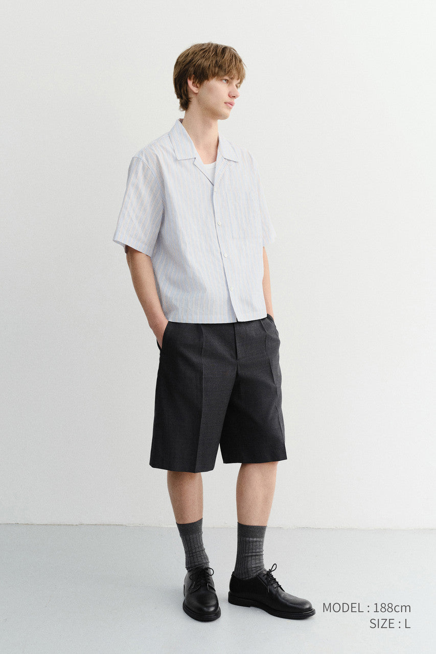 Dunst Cropped Open Collared Striped Shirt Beige Stripe