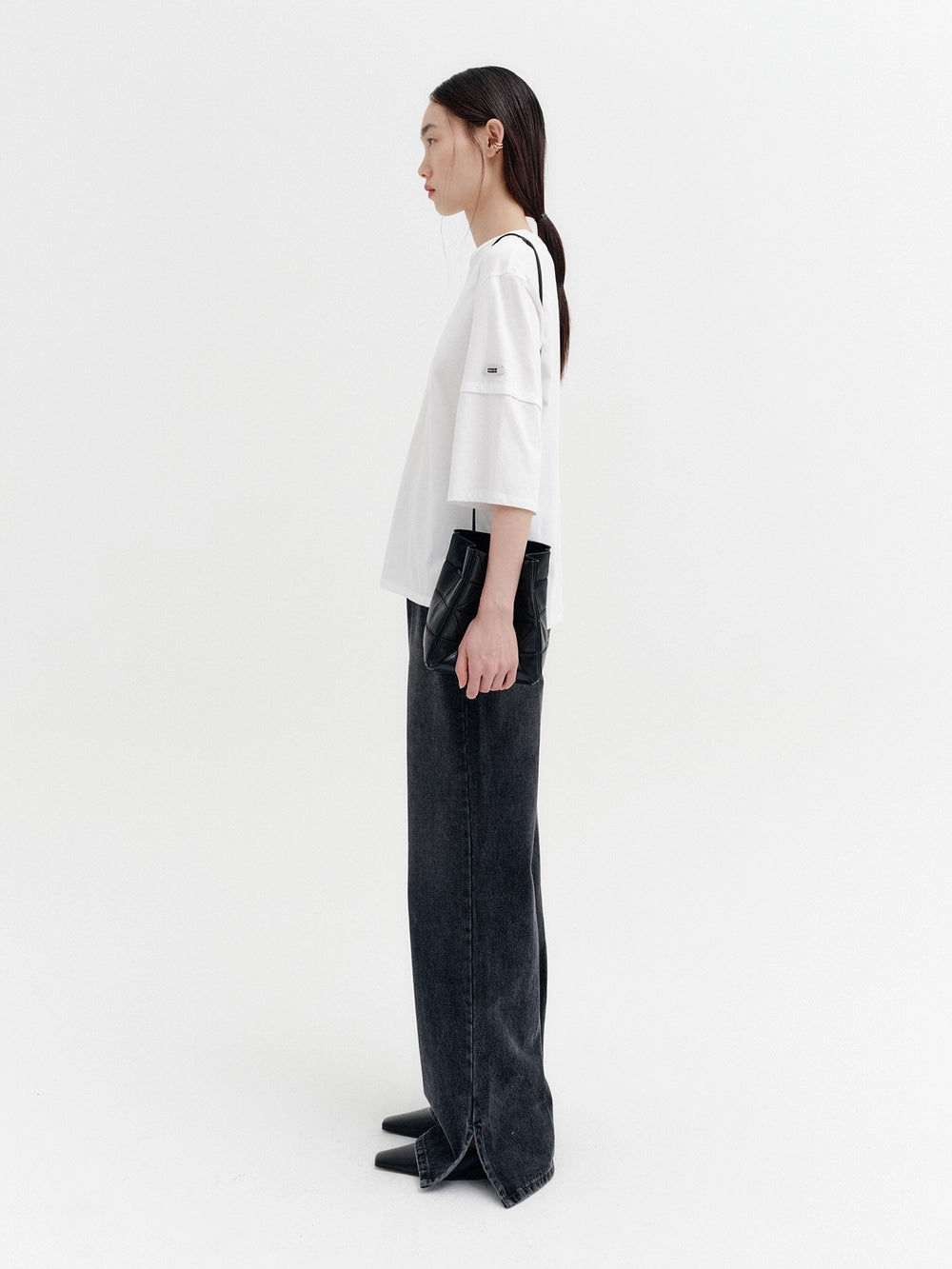 EENK Flare Fit Slit Denim Pants - Gray
