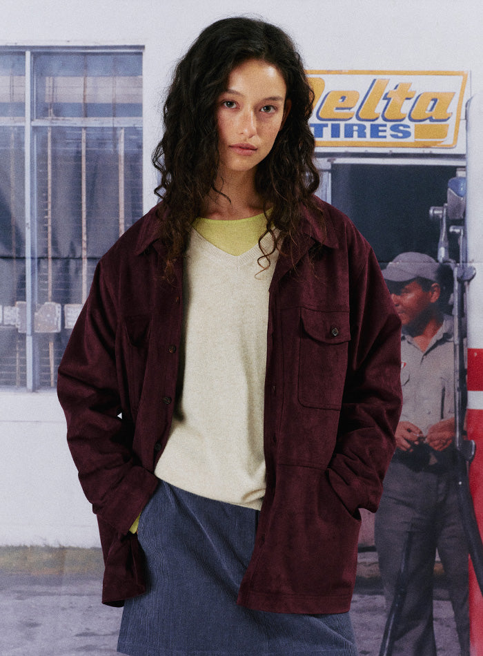 Mango Maniplease Road Suede Jacket Burgundy