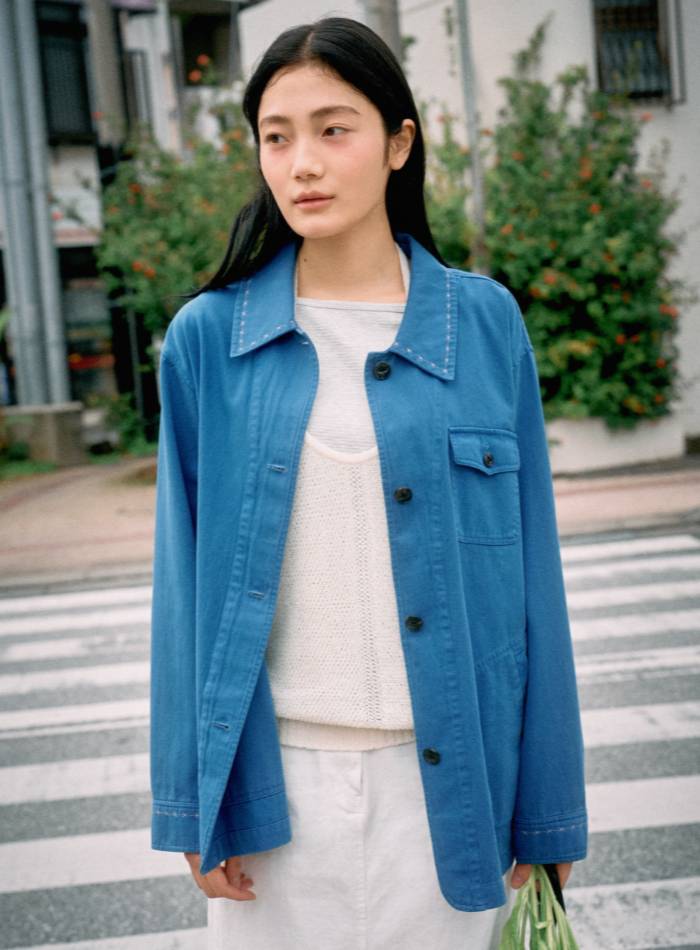 Mango Maniplease Peanut Washed Jacket Cobalt Blue