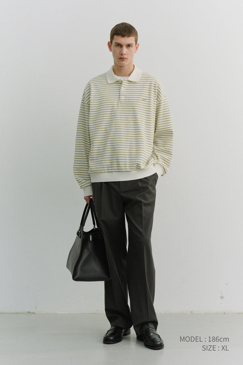 Dunst Unisex Striped Logo Collared T-Shirt Olive Stripe