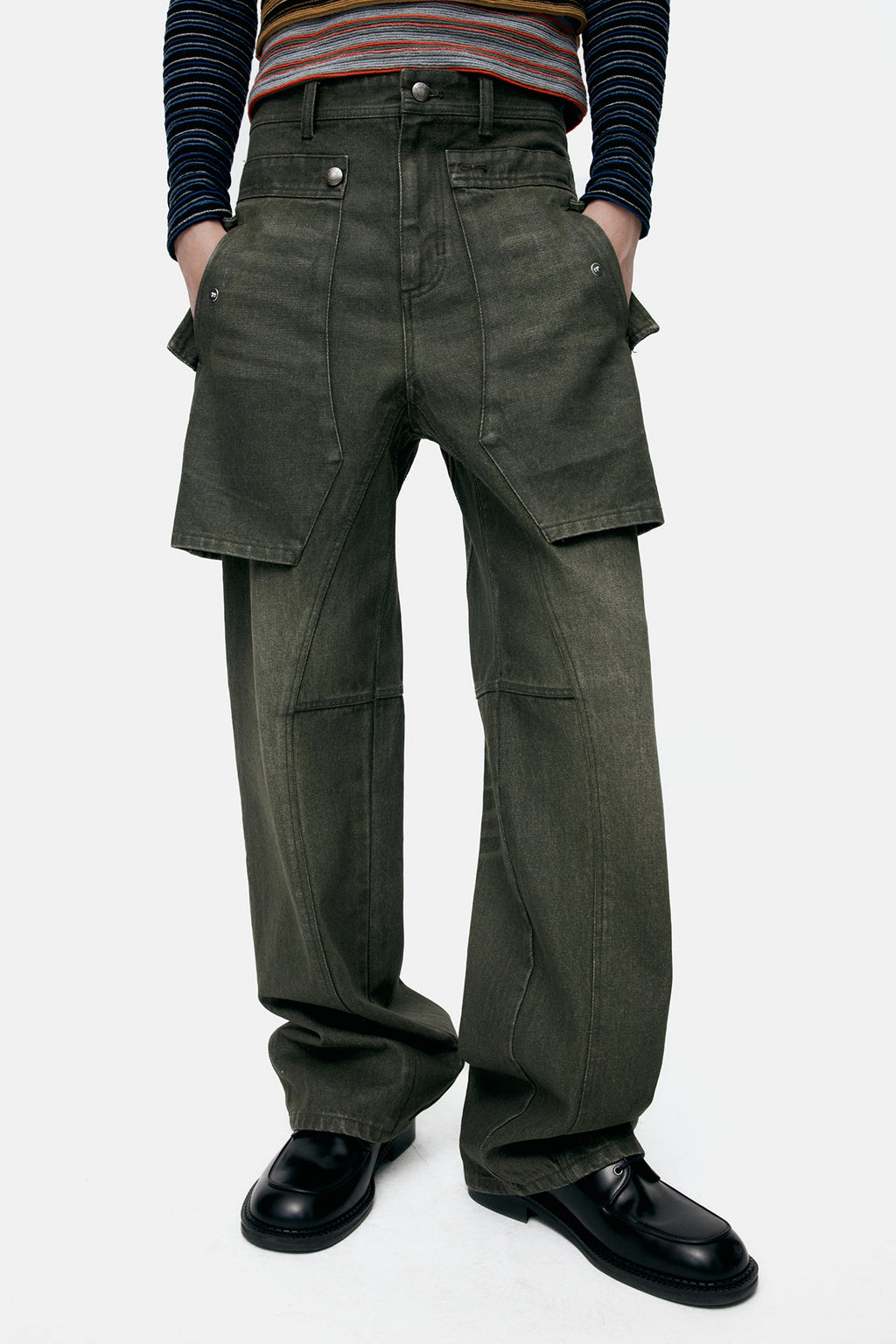 Andersson Bell Unisex Raptor Layered Wide-Leg Jeans Green)
