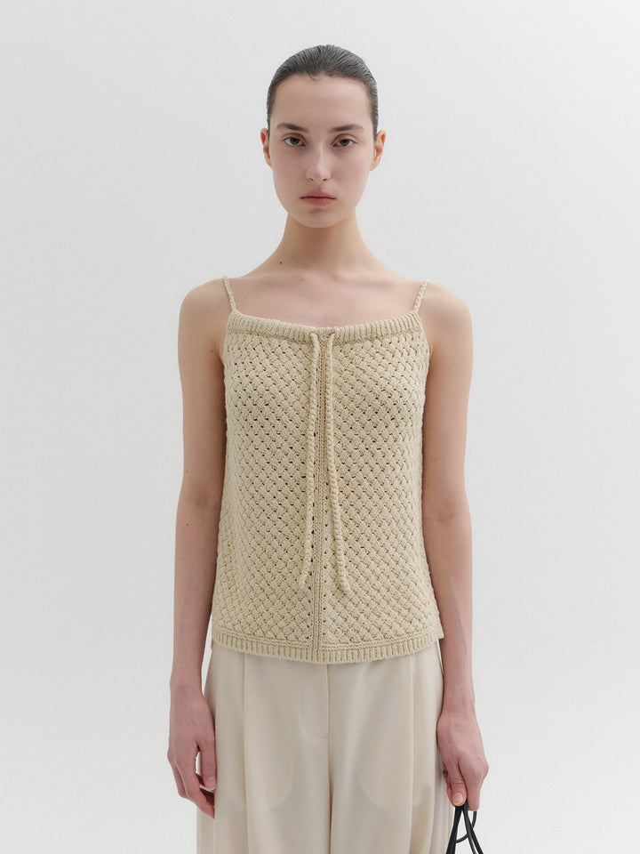 EENK Crochet Tie Strap Knitwear Top - Yellow