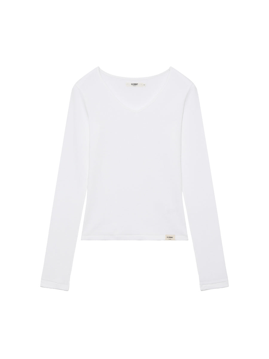 GLOWNY G Charm V-Neck Long Sleeve (White)