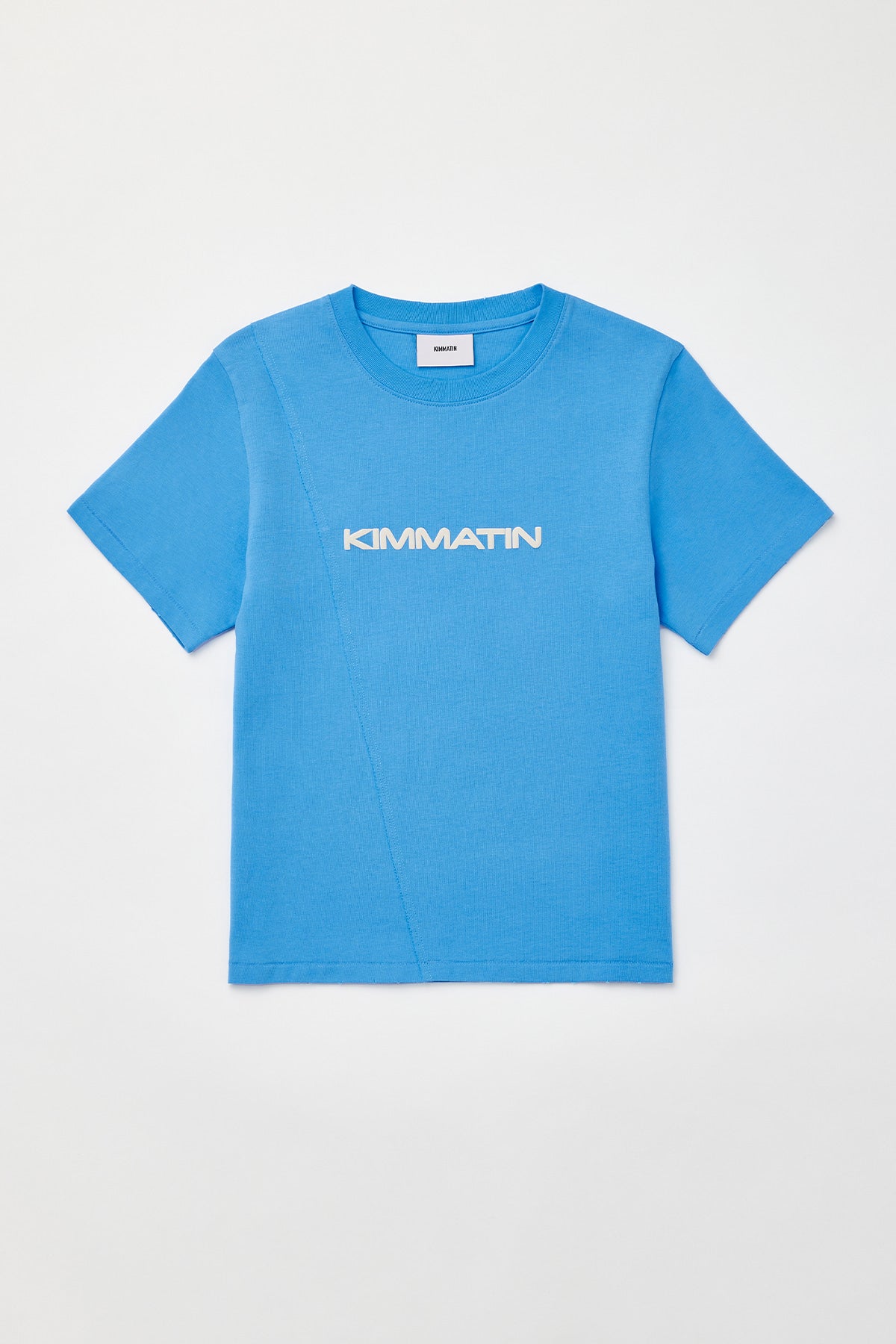 Matinkim Diagonal Raw Cut Printing Top IN Blue