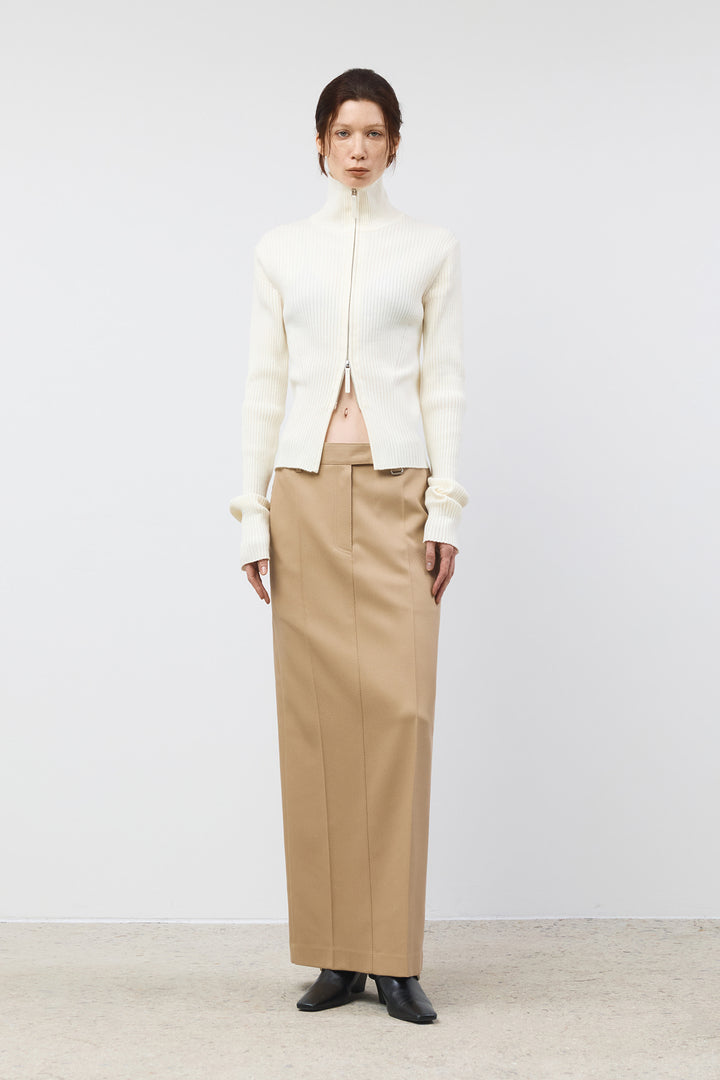 Matinkim High Neck Two Way Zip UP Cardigan IN Ivory