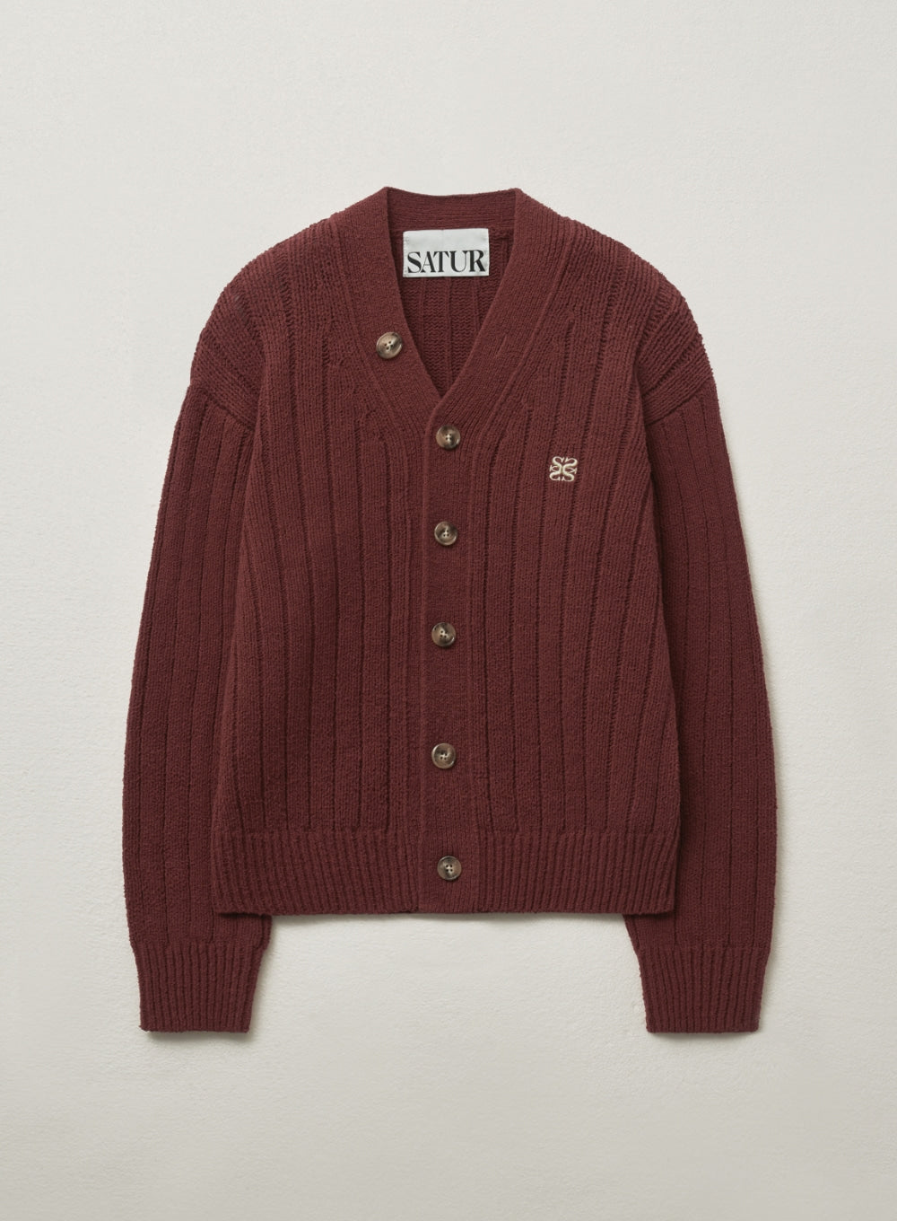 [satur] (W) Faro Over Size Boucle Cardigan - Burgundy
