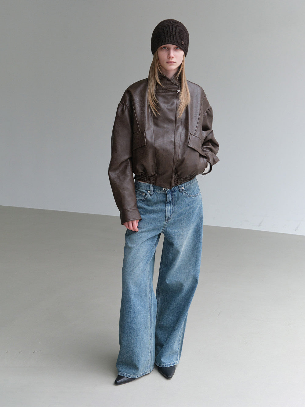 Low Classic Artificial Leather Short Jacket Brown