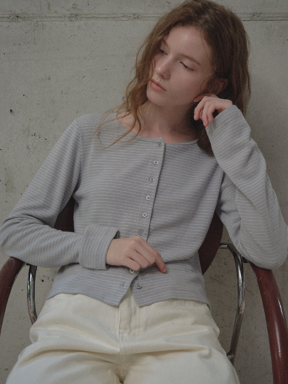 Tillidie Angora blended stripe cardigan Sky blue
