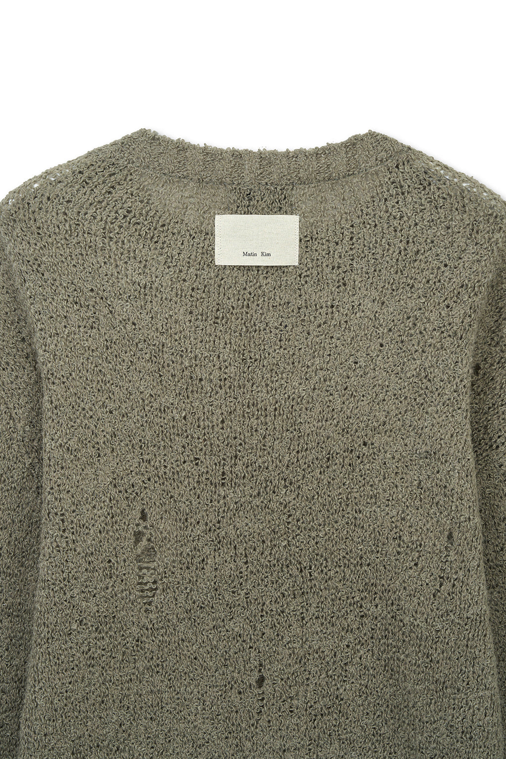 Matinkim Asymmetric Damaged Knit Pullover IN Khaki