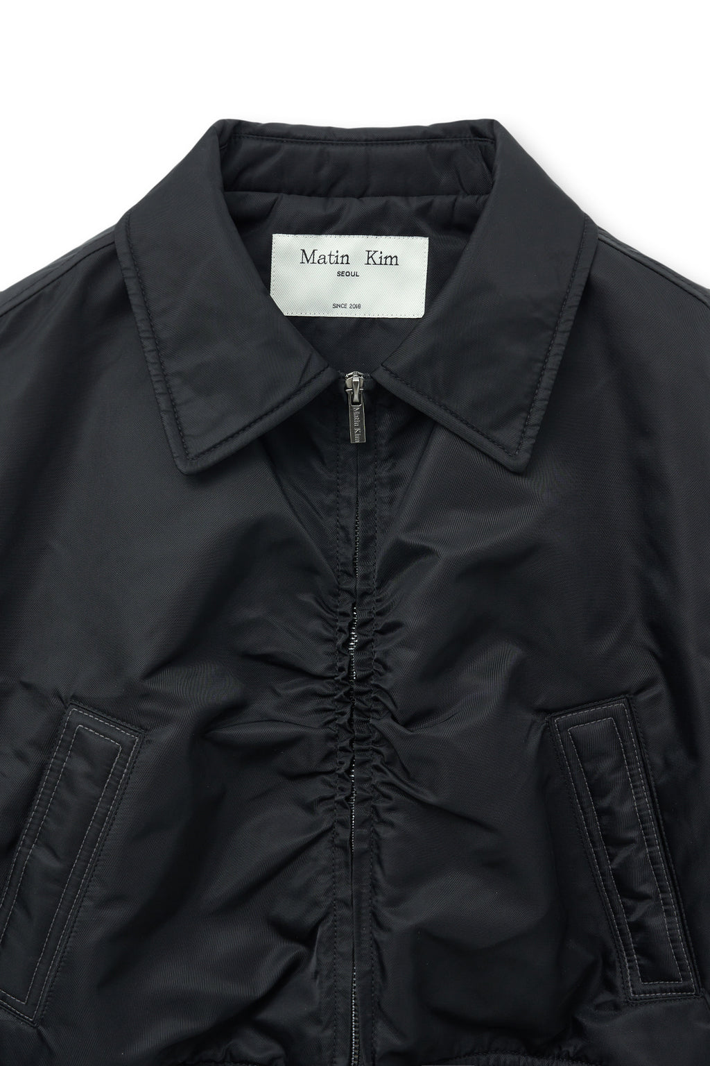 Matinkim Applique Logo Shirring Bomber Jumper For Women IN Black