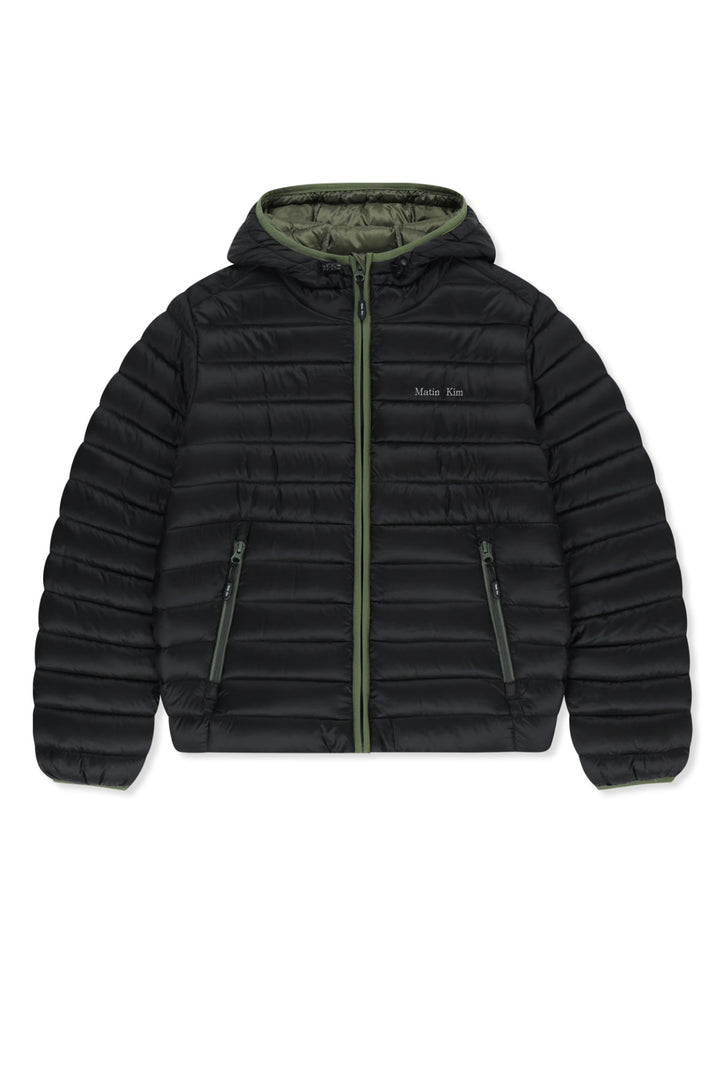 Matinkim Contrast Trim Light Down Hoody Jumper In Black