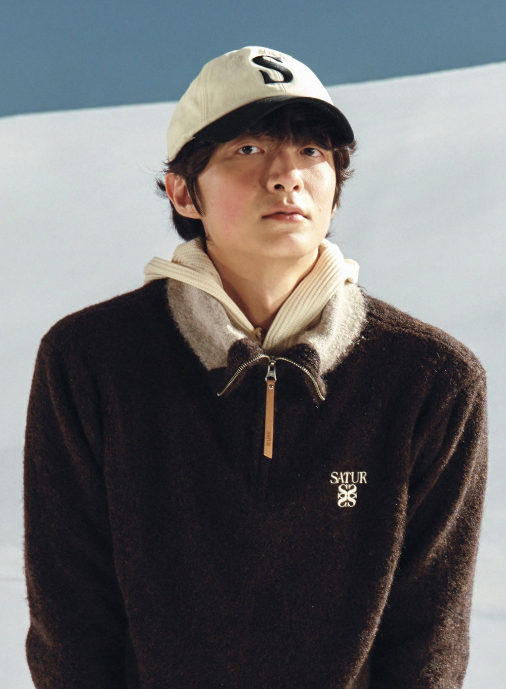 [satur] Vintage Mix Casual Ball Cap - Cream Black