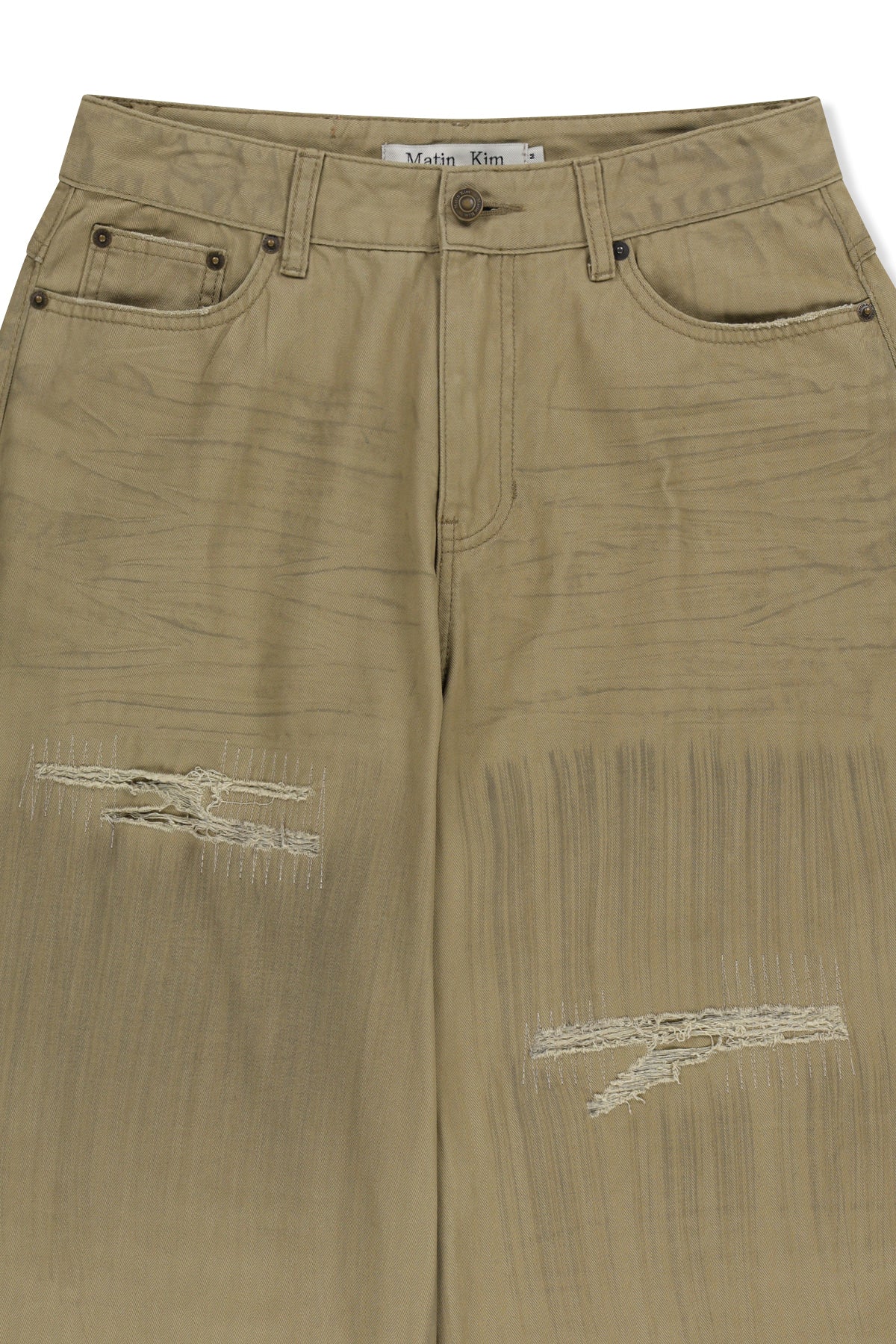Matinkim Distressed Herringbone Wide Pants IN Beige
