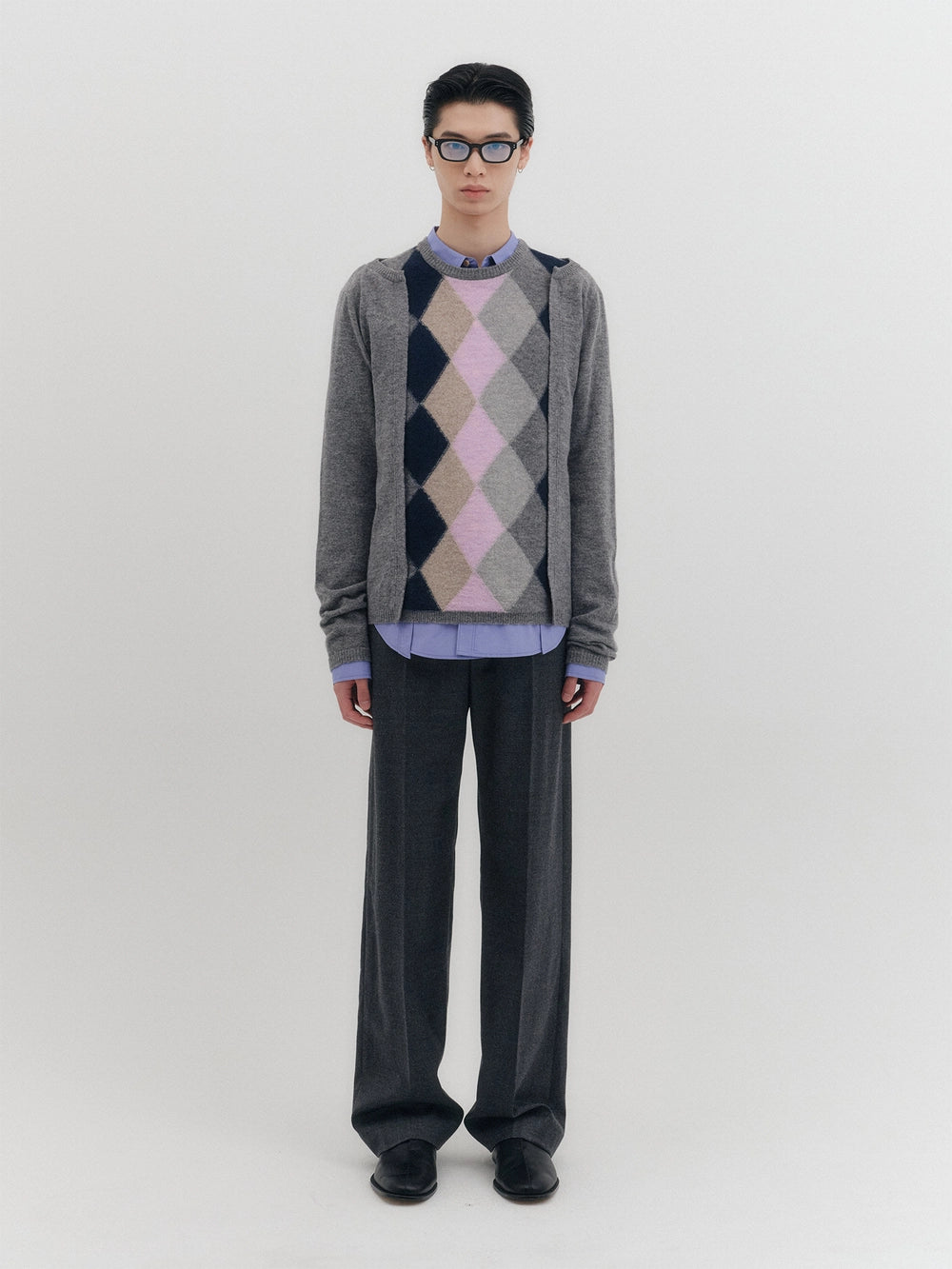EENK Argyle Knitwear Top - Gray